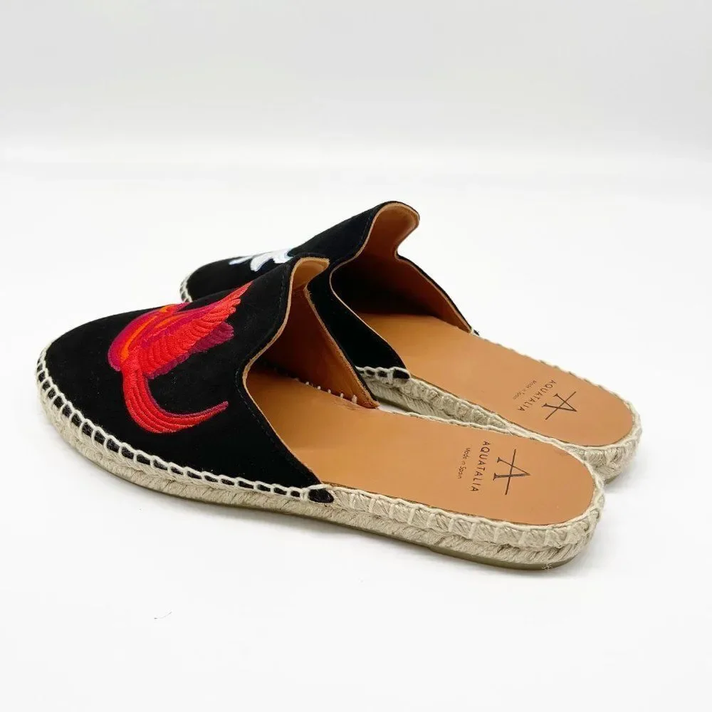 AQUATALIA Blair Espadrille Embroidered Black Flat